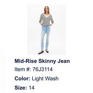 Women’s Tommy Hilfiger mid-rise light wash Skinny Jeans size 14